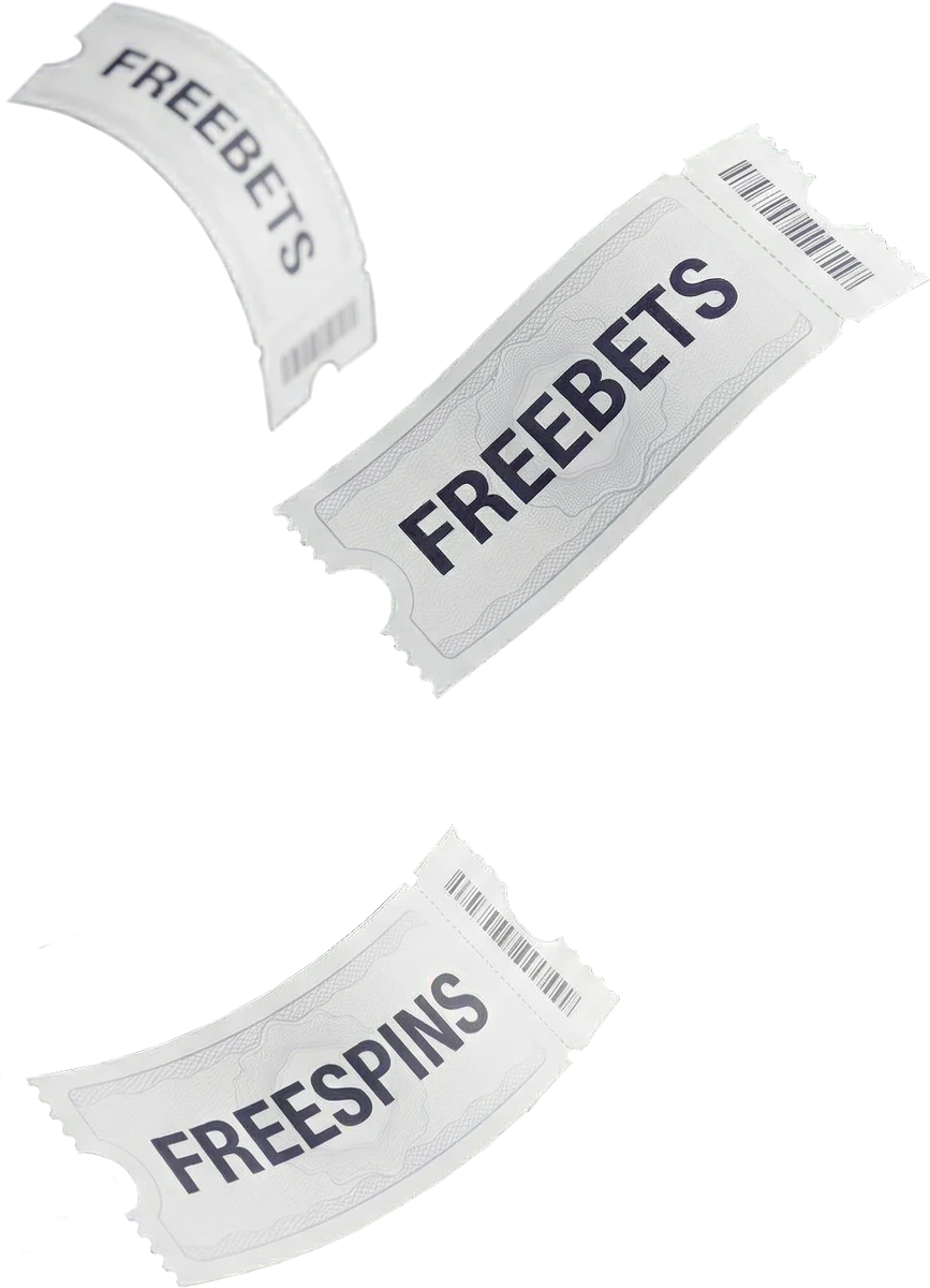 Free bet and free spins tickets representing the Here2Win Casino weekly reload promotions