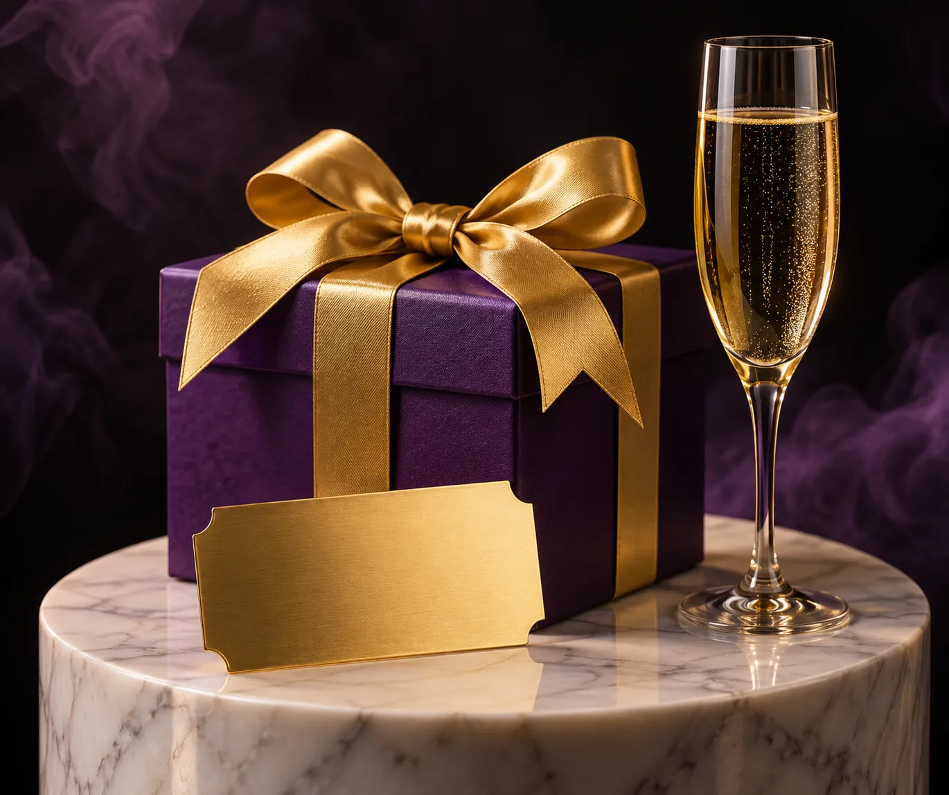 A gift box and ticket set on a pedestal, standing in for a deposit switching the Here2Win Casino bonus on